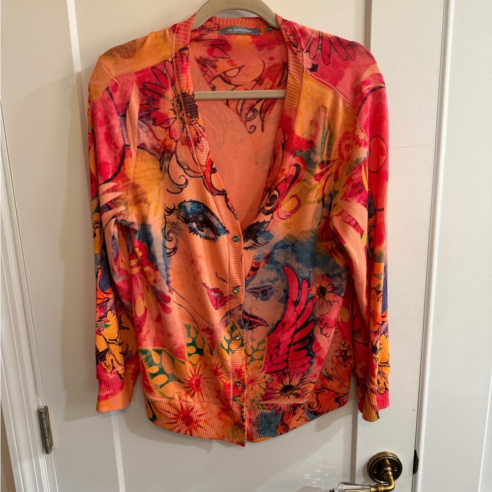 NY Collection Multicolor Floral Cardigan